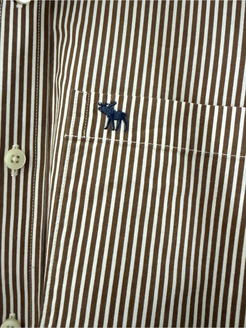 Abercrombie & Fitch Mens Brown/White Striped Muscle Fit Long Sleeve Button-Down - Picture 6 of 7